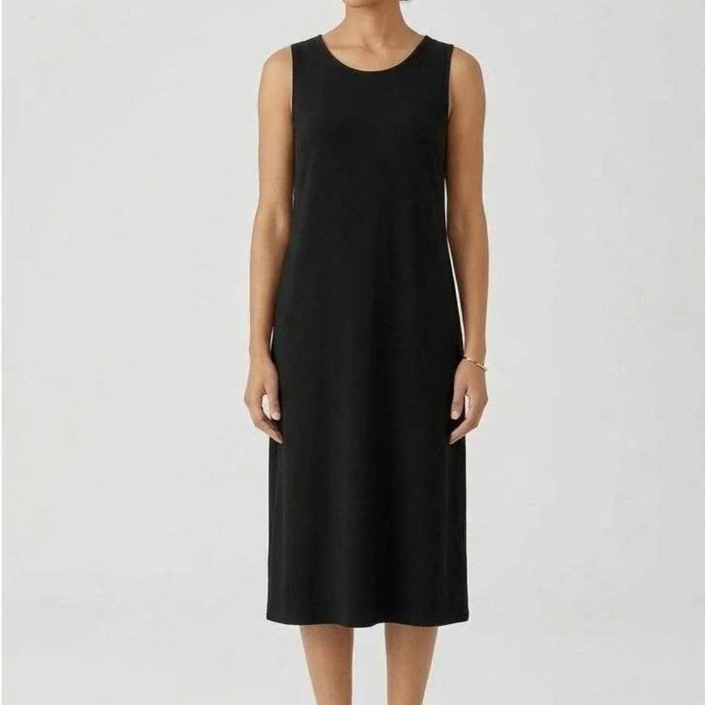 Eileen Fisher Maxi Dress Womens PM Black  Sleeveless Jersey Knit RN78121
